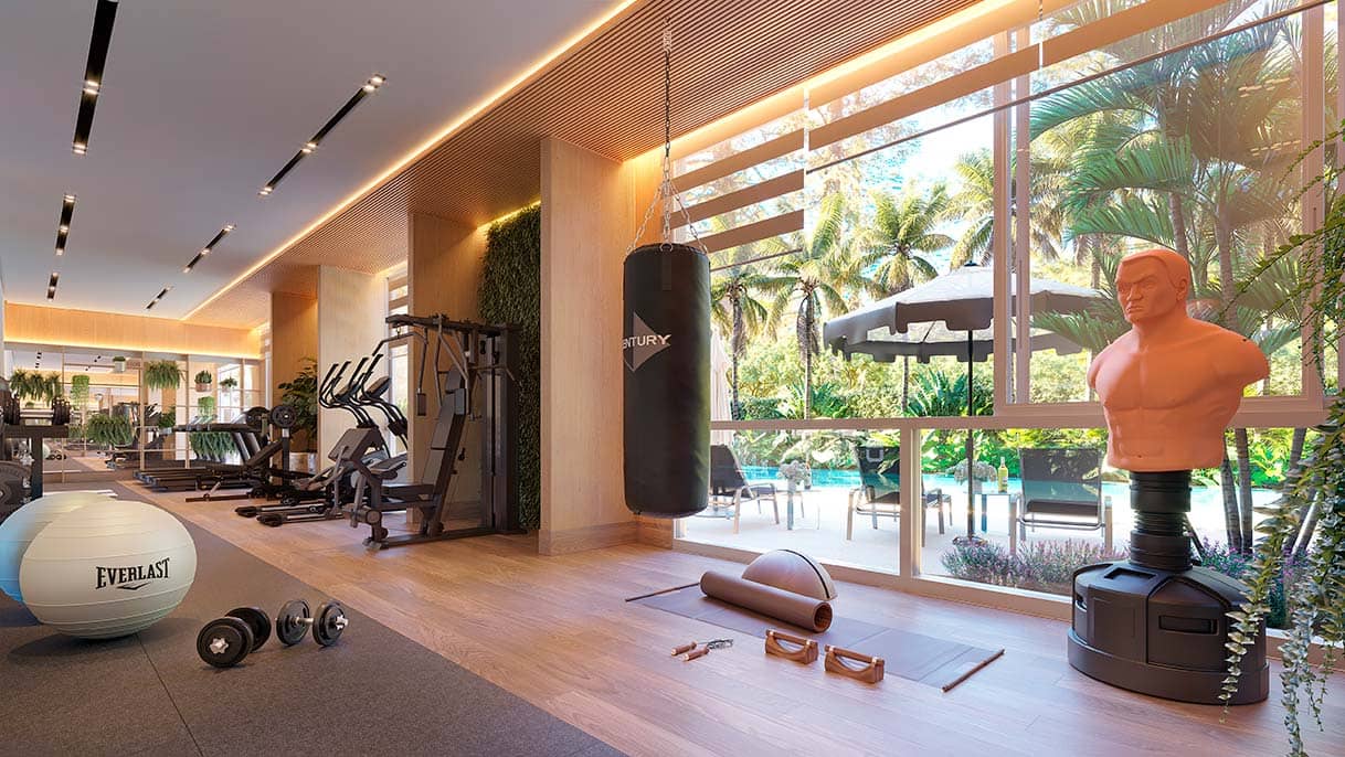 Academia com estação de boxe Acqua Park Home Resort Bethaville - Perspectiva ilustrada