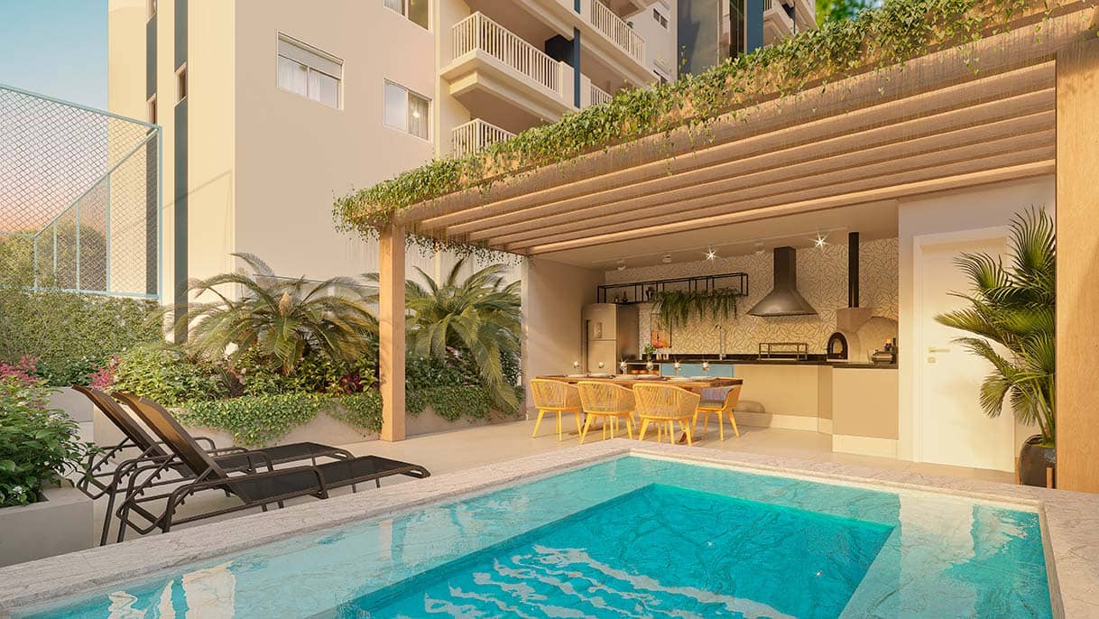 Churrasqueira com piscina privativa Acqua Park Home Resort Bethaville - Perspectiva ilustrada